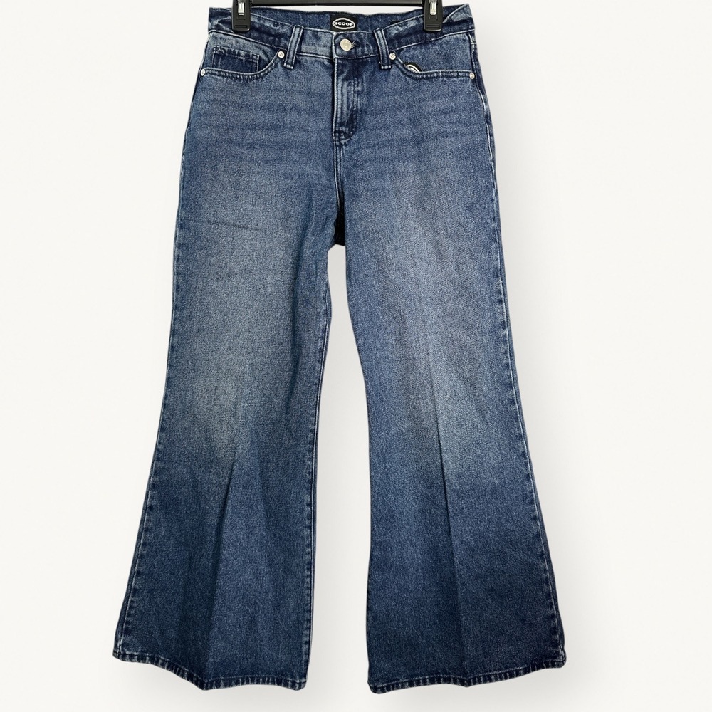 Scoop Women Low Rise Wide Leg Flare Slouchy Jeans Medium Blue Denim Size 2